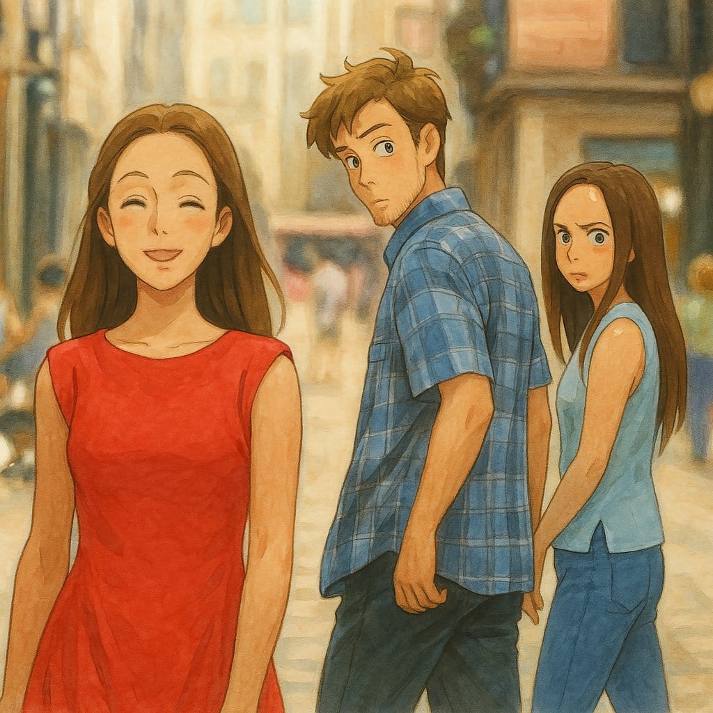 Ghibli style city street scene