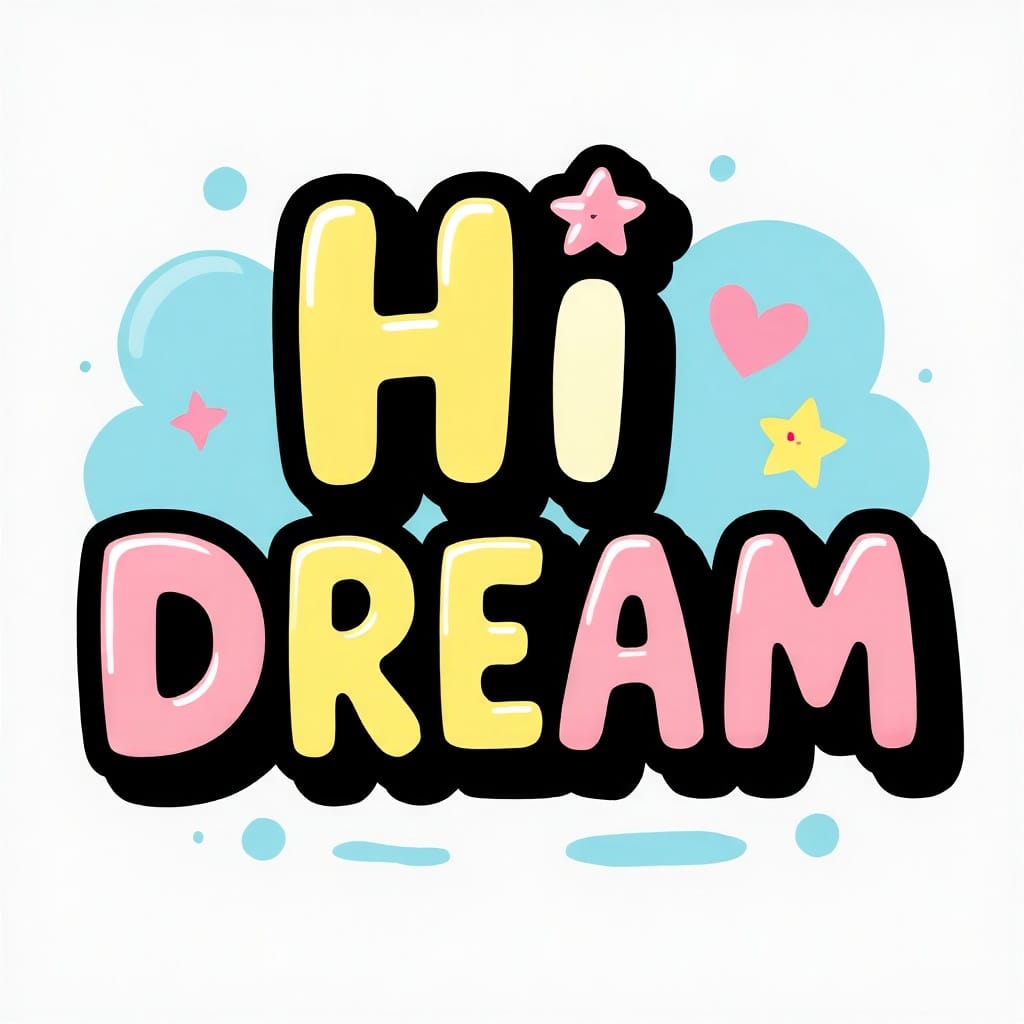 'Hi Dream' bold whimsical text in the kawaii genre